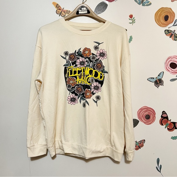 Amazon Tops - Fleetwood Mac Cream Sweatshirt with Floral Graphic L